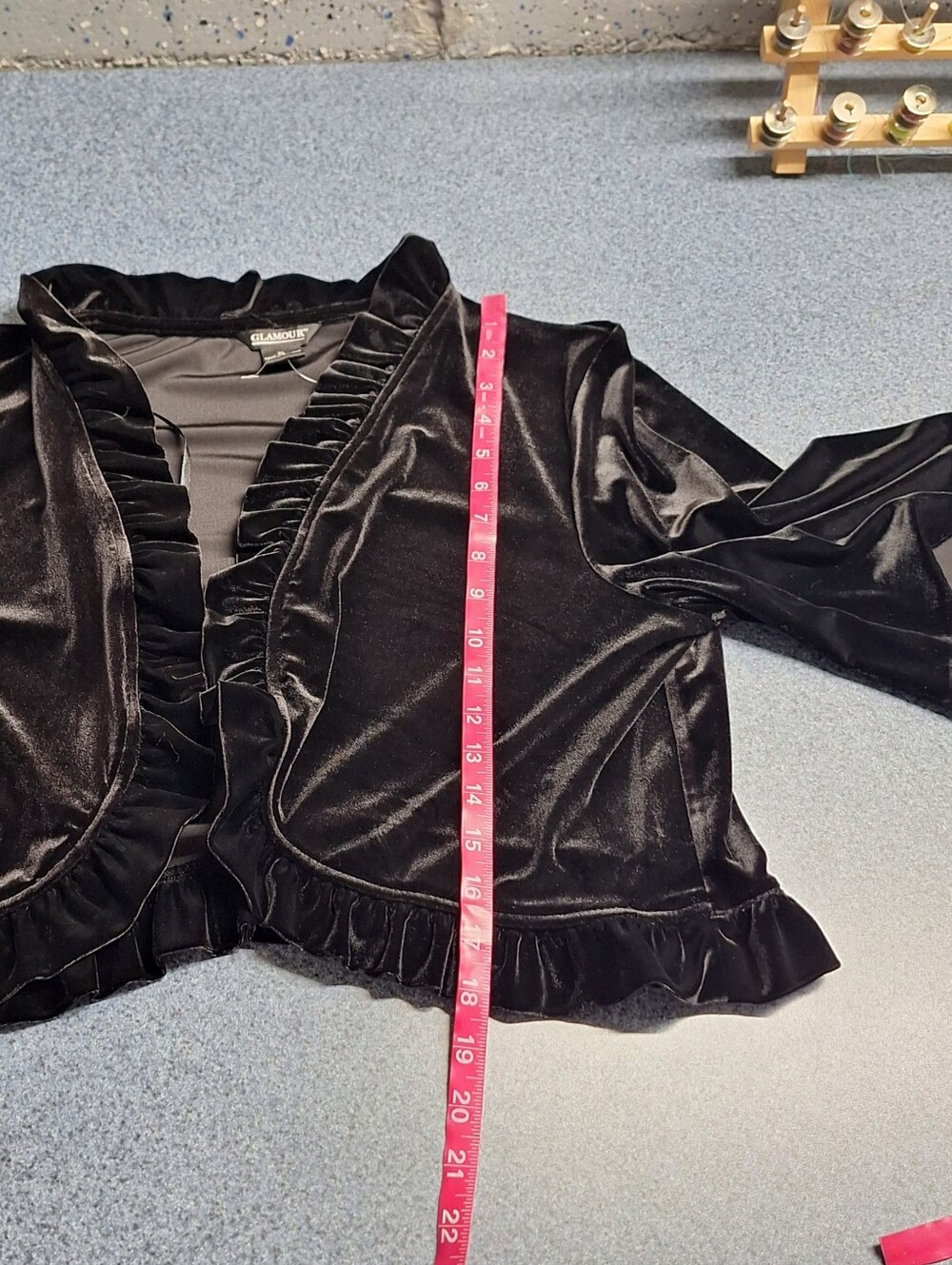 Glamour Velvet Cropped Shrug with Ruffle Trim, XL, Style#5LV634Y, NWT - Picture 8 of 10